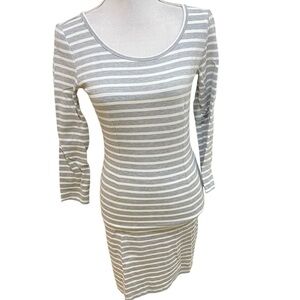 Joie gray/white striped fitted long sleeved casual dress stretch cotton small
